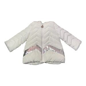 Dkny White Puffer Jacket With Silver Sequins Size 12 months